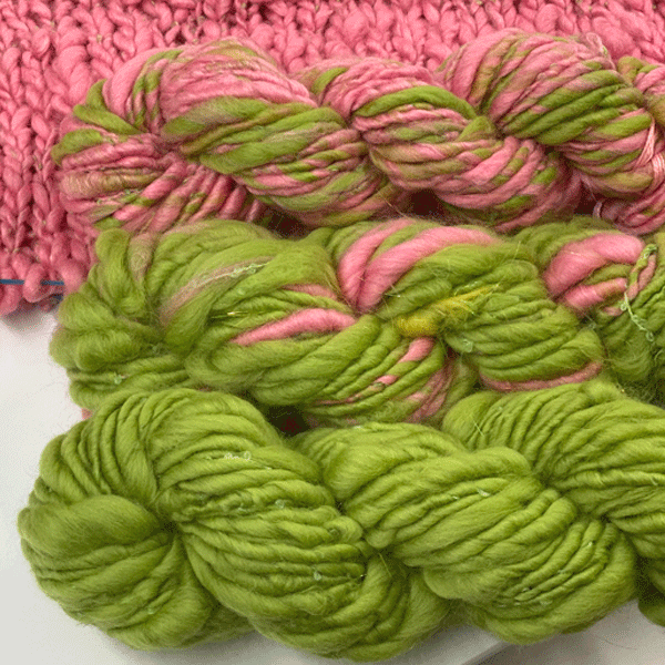 Filato MM-handspun corespun rosa-verde
